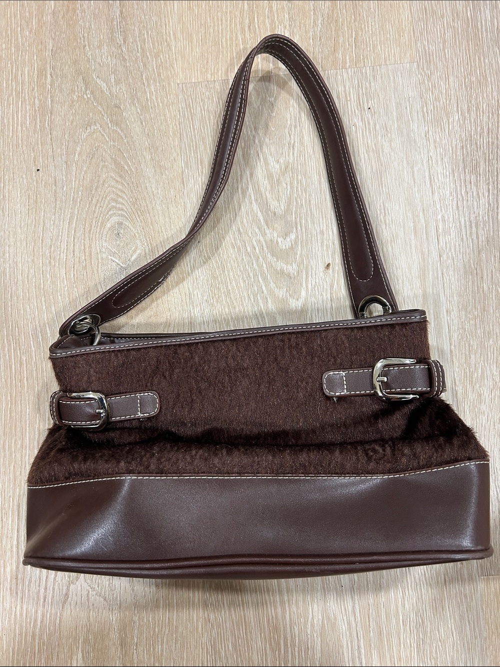 Tommy Hilfiger Chocolate Brown Mixed-Material Shoulder Bag